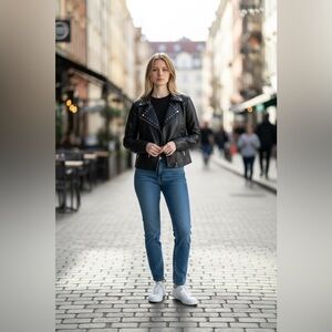 One of a Kind Chelsea DeBoer Black Leather Jacket with Studded Details